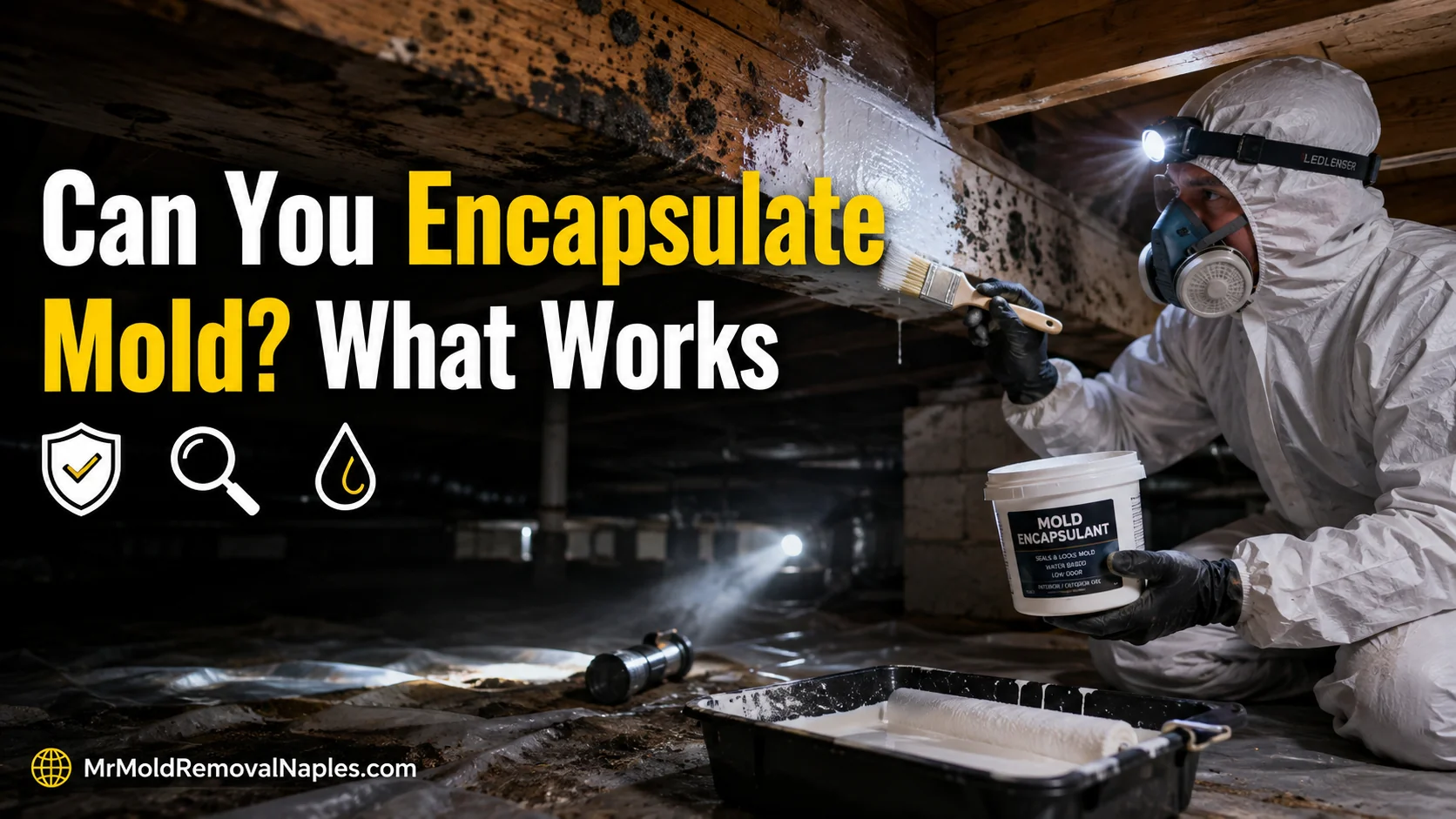 Can you encapsulate mold? Encapsulant coating being applied over mold in a Naples crawlspace